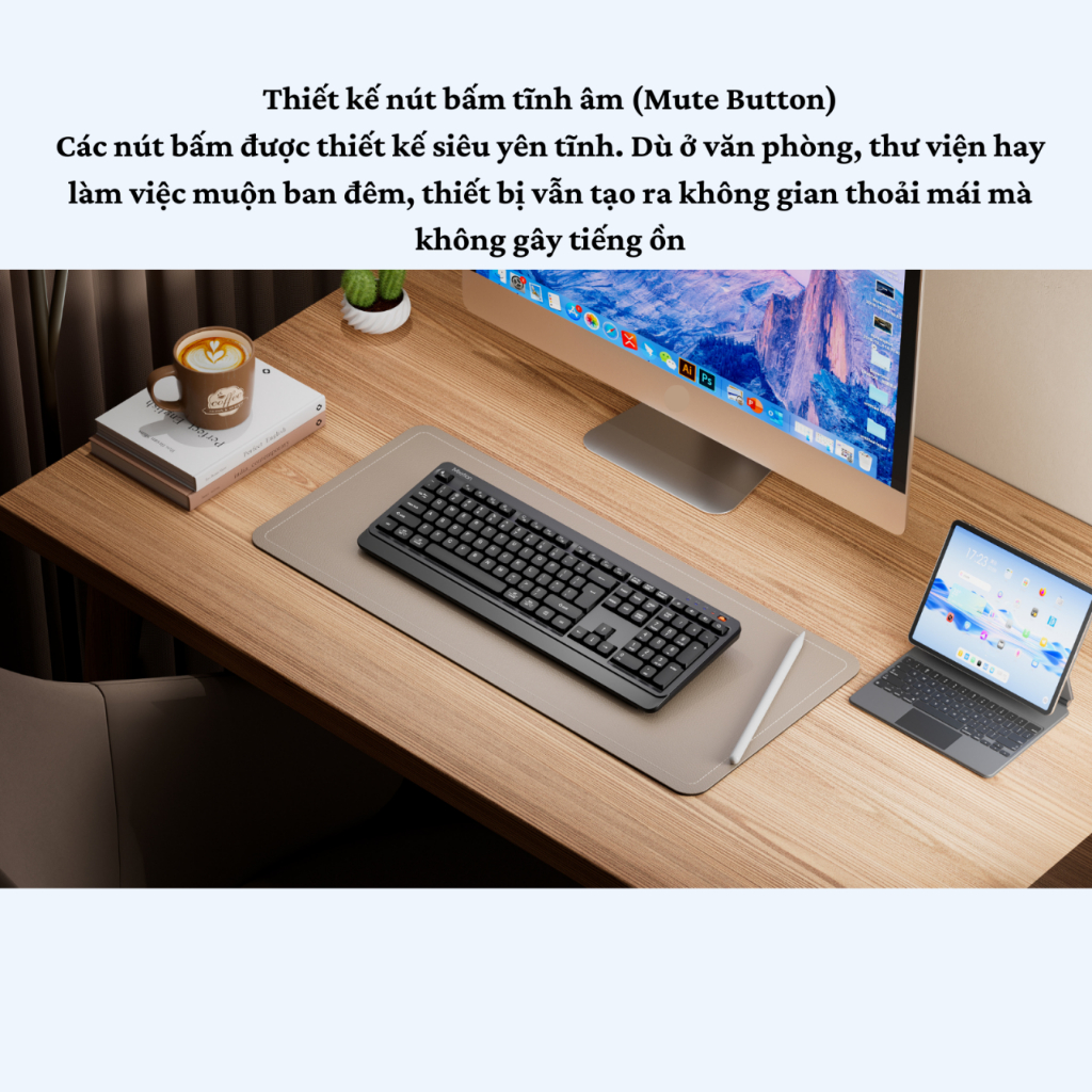 Bàn phím không dây Meetion BTK530 fullsize 108 phím dual mode Bluetooth + 2.4G chống ồn pin sạc sử dụng lên đến 100 giờ | BigBuy360 - bigbuy360.vn
