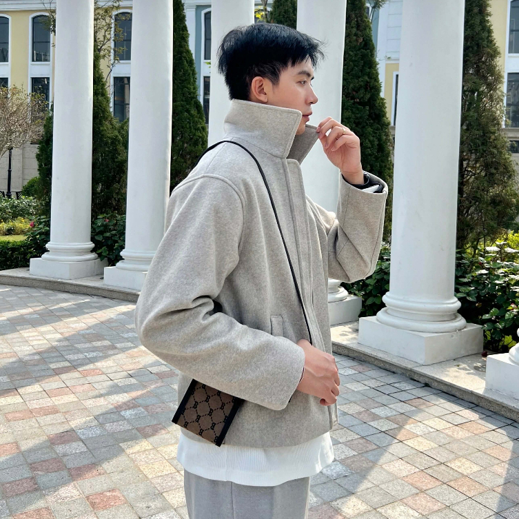 Áo khoác dạ zip cổ bẻ Halioman - chất liệu dạ ép cao cấp màu xám khói