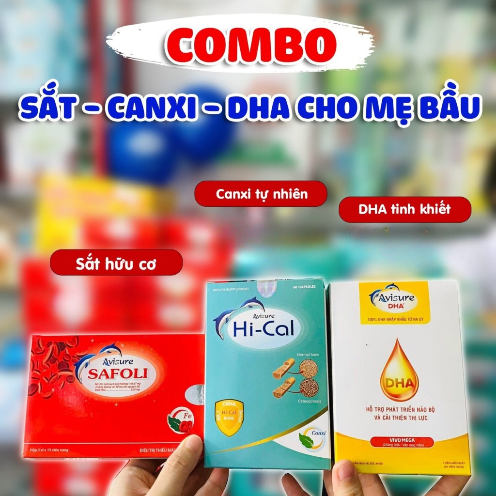 (  Tích điểm + Quà tặng Avisure ) Trọn bộ 3 hộp Sắt + Canxi + DHA vitamin cho bà bầu Avisure 30 - 60