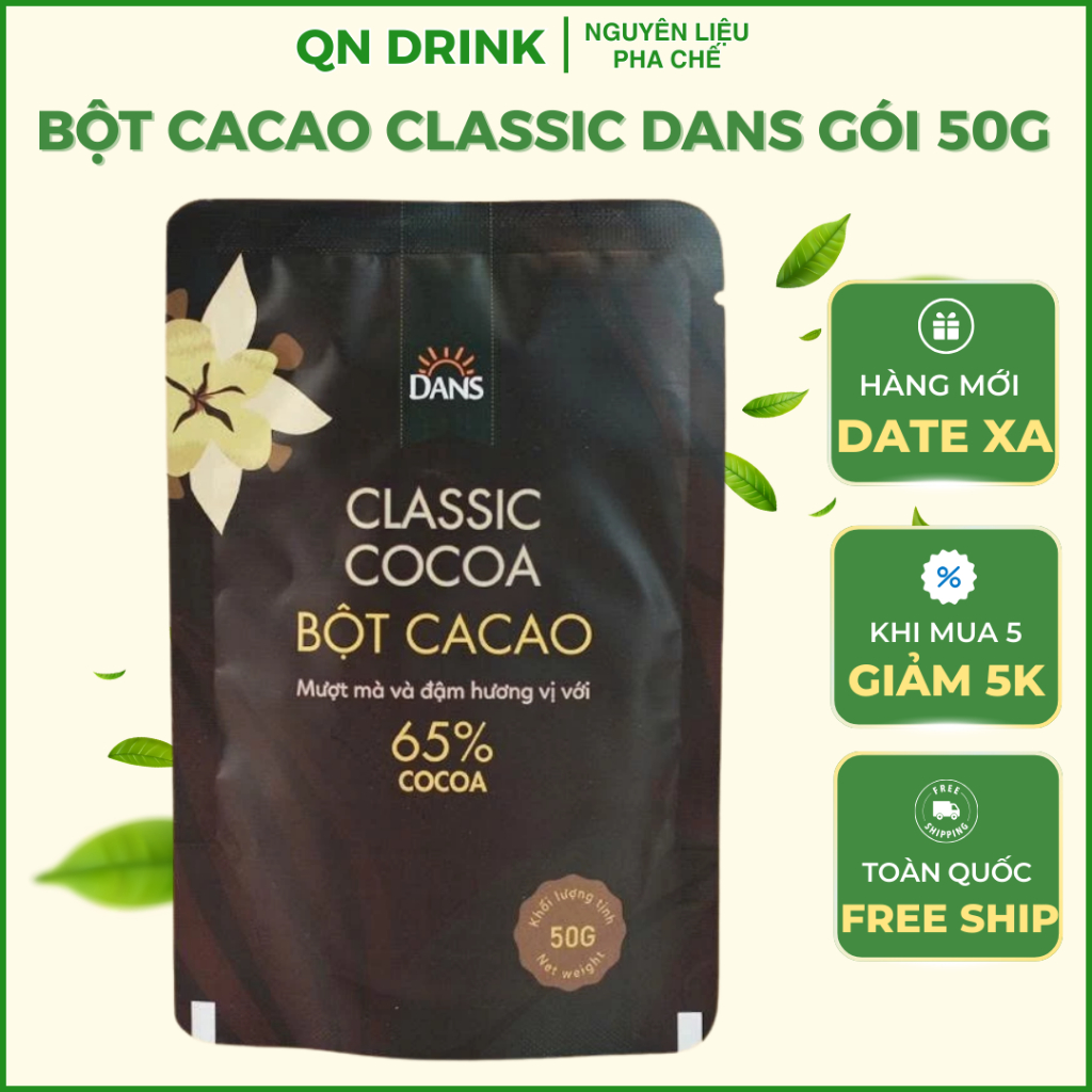 [TÚI CHIẾC 50G] Bột cacao DANS CLASSIC 65% cacao có đường, bột cacao nguyên chất QN DRINK