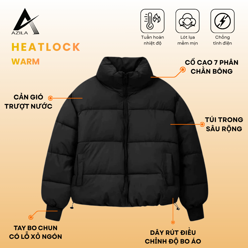 [HỎA TỐC] Áo Khoác Phao Nam Nữ AZILA Dáng Boxy Cổ Cao Phong Cách Hàn Quốc, Dày Dặn, Ấm Áp