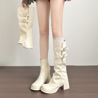 Bốt Trắng Hai Mảnh Tháo Rời Cực Chất - Khoá Cài Kim Loại Điển Nhấn Bốt Trendy