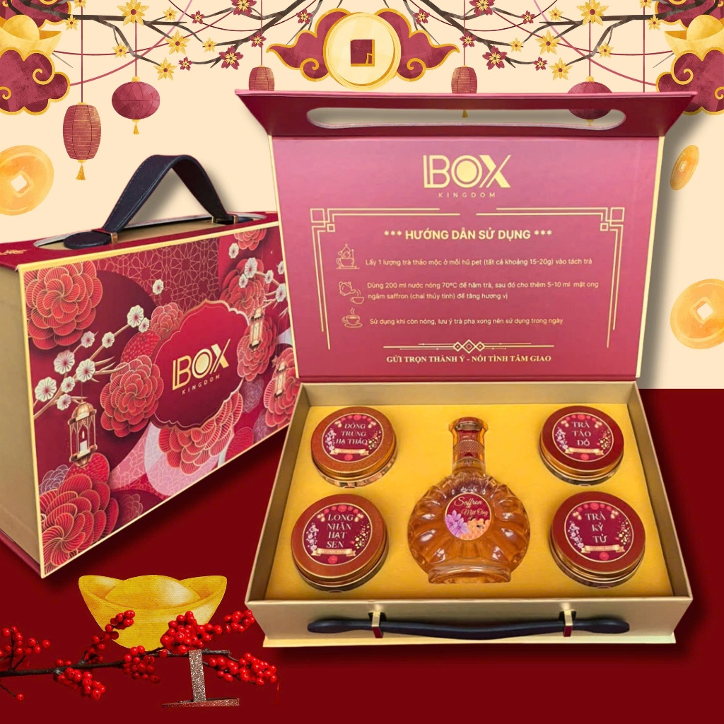 Set Quà Tết 2026 Trà Thảo Mộc Và Mật Ong Ngâm Saffron Cao Cấp