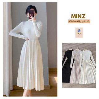  Váy Len Dập Ly MINZ STORE Mã 8110 Thiết Kế Dáng Xòe Phong Cách Công Sở 