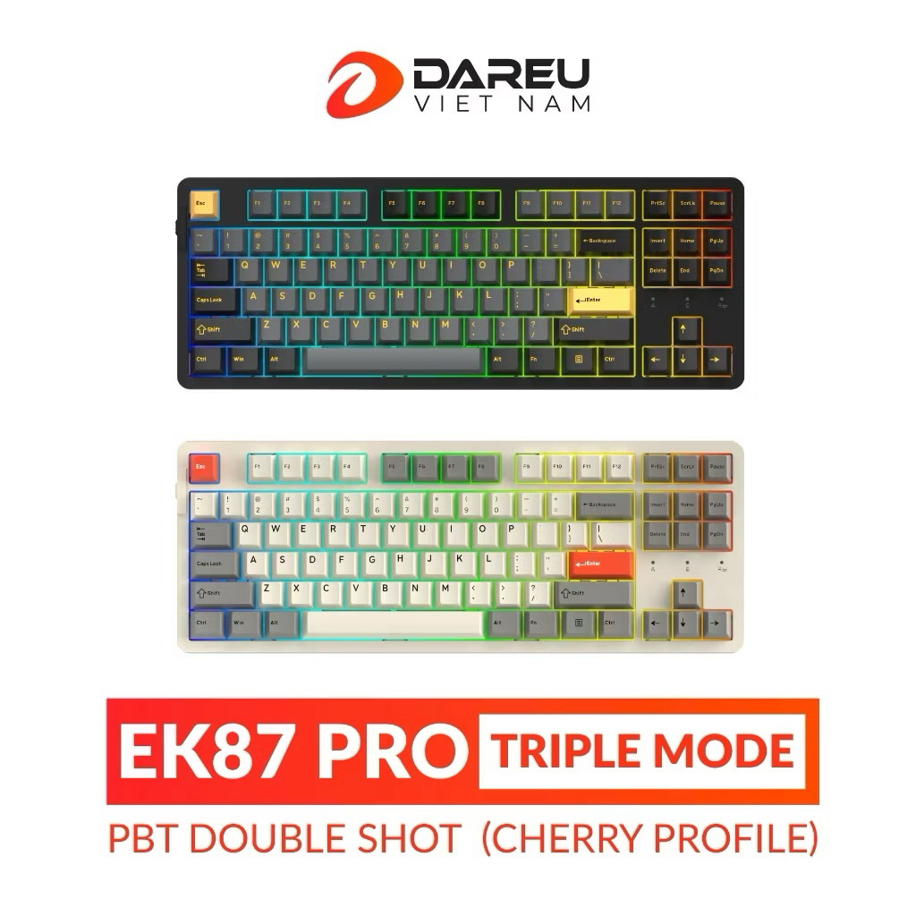 Bàn phím cơ DareU EK87 Pro Black Golden/ Pro Proto/ RGB/ 3 Mode/ Hotswap/ Gasket Mount ( like new )