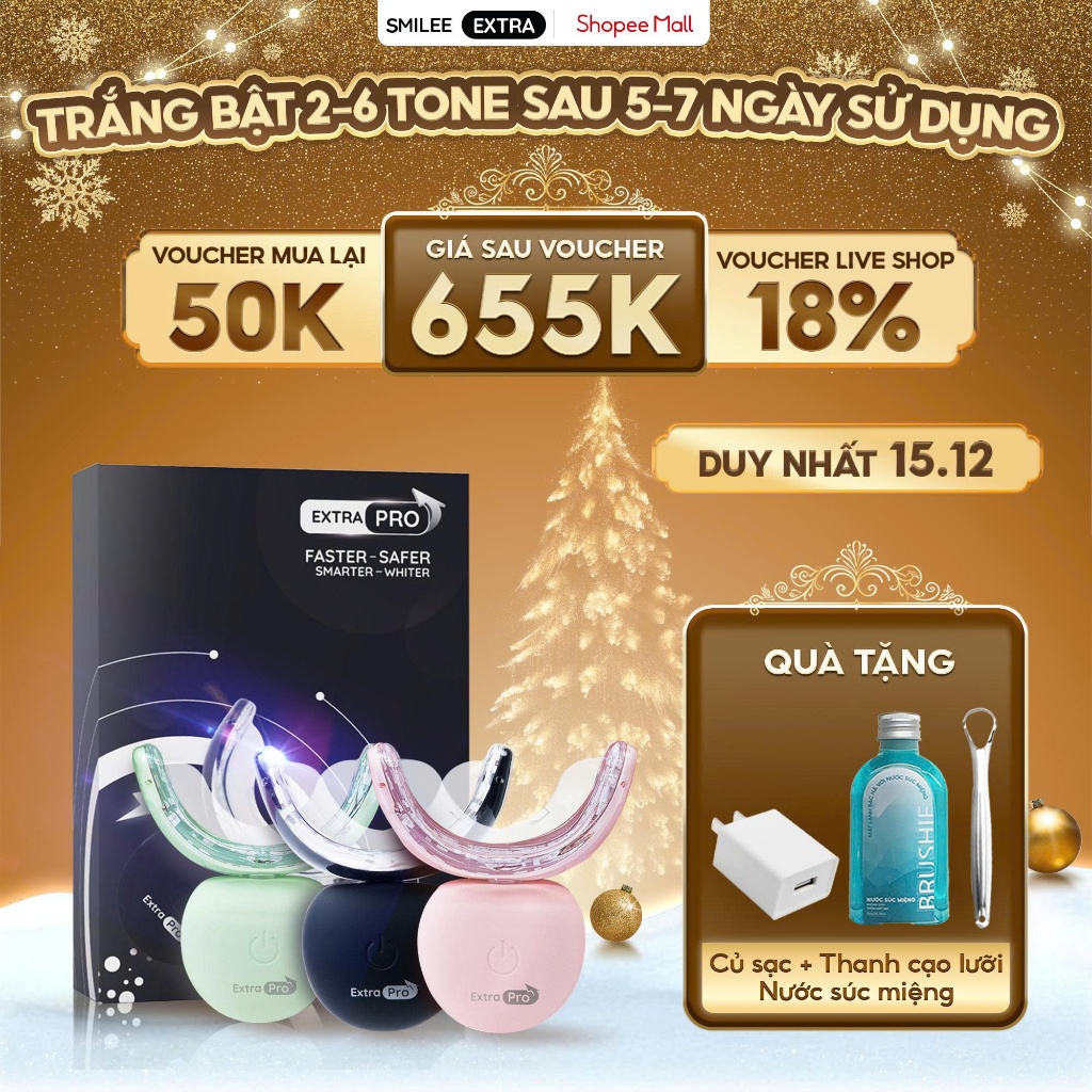 [GIÁ 638K TẠI LIVE SHOP] Trắng răng Smilee Extra, bộ kit làm trắng răng từ 2-6 tone sau một liệu trình. Hàng chính hãng | BigBuy360 - bigbuy360.vn