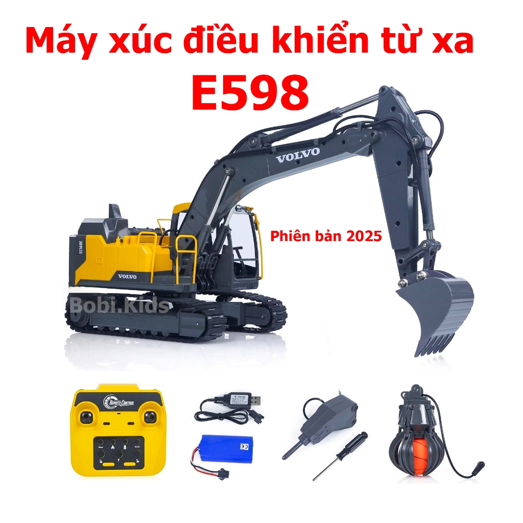 Máy xúc điều khiển từ xa double eagle volvo e598 bản 2025 17 kênh điều khiển cao cấp cỡ lớn giá rẻ, 