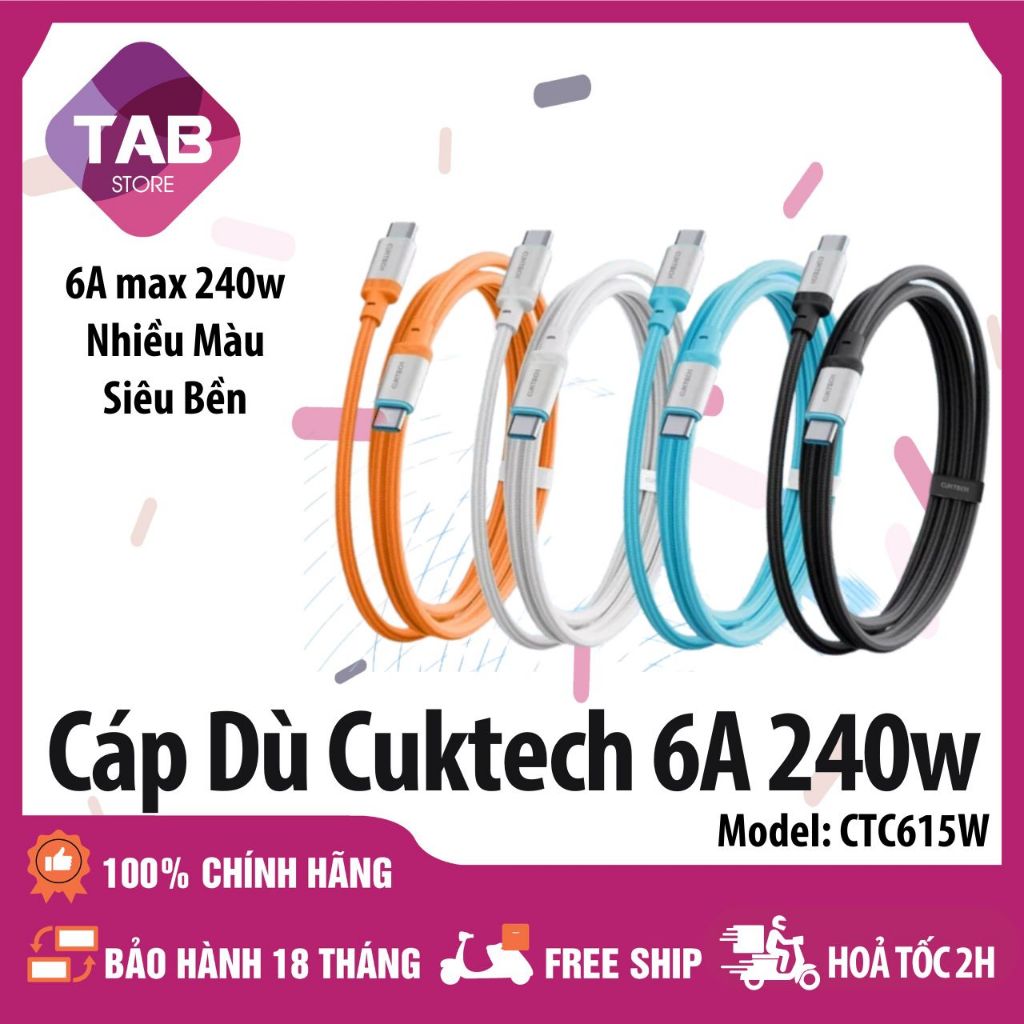 Cáp Dù Cuktech C To C 6A 240w Hỗ Trợ Mi Turbro CTC615W - Bảo Hành 18 Tháng
