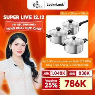   LocknLock x Võ Hà Linh  - Bộ 3 Nồi Inox LocknLock Daily STS PPW bằng thép không gỉ 304 kèm nắp 