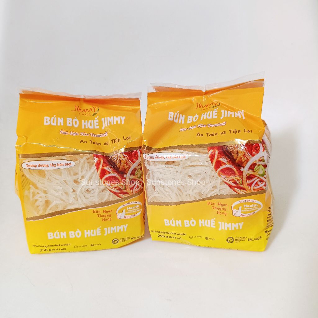 [1-2-3 Gói] Bún Gạo Sợi To Nấu Bún Huế 250gr Tương Đương 1Kg Bún Tươi , Bún Gạo Khô - Jimmy Food