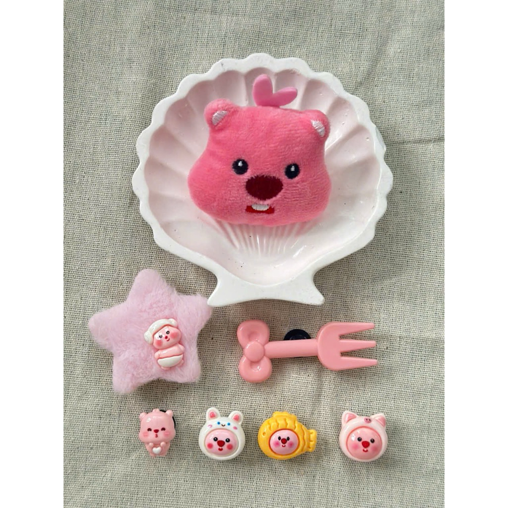 Charm Loppy Bông Màu Hồng – Phụ Kiện Trang Trí Dép Sục / Balo / Túi