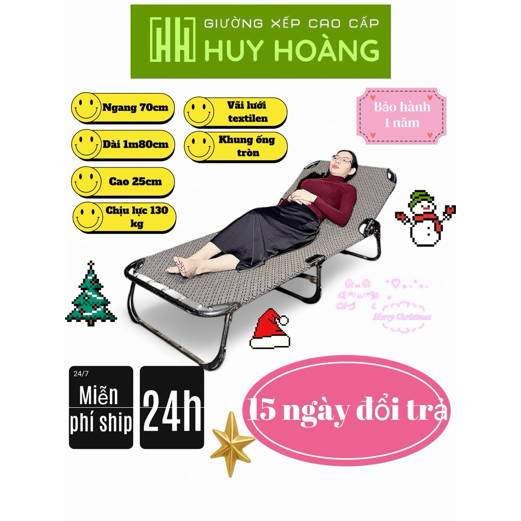 Giường lưới ngang 70 dài 1m80 gấp 3 có lò xo Huy Hoàng - Chất liệu kim loại