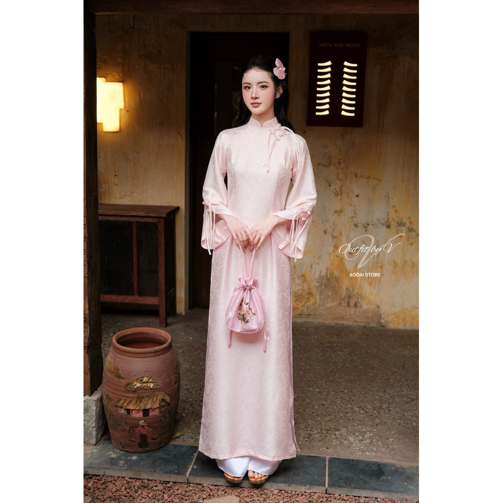 AODAI STORE - Áo dài Ánh Hạ hoạ tiết nơ tay xinh iu 💗