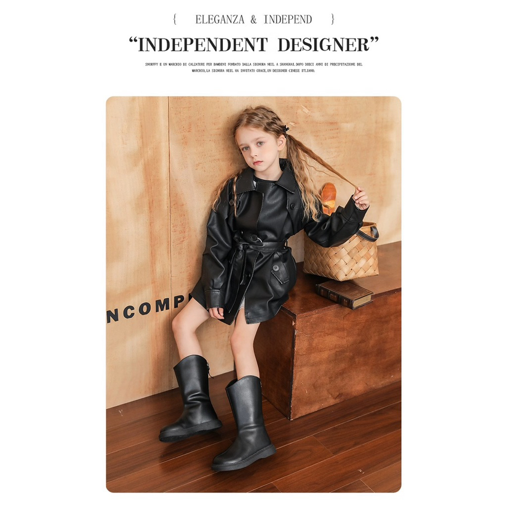 •Giày bốt cao cổ cho bé gái Qinbaobei Aokang, kiểu dáng mới thu đông 2025, bốt cao cổ lót lông cừu c