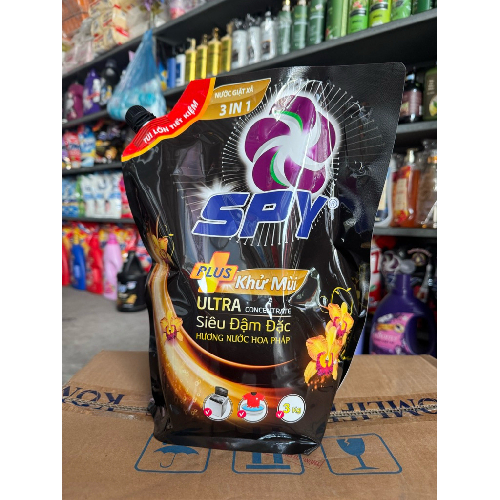 Spy Nước Giặt Spy Plus Khử Mùi Ultra Siêu Đậm Đặc 3 in 1 Hương Nước Hoa Pháp Gói 3kg Tiết Kiệm Sản P