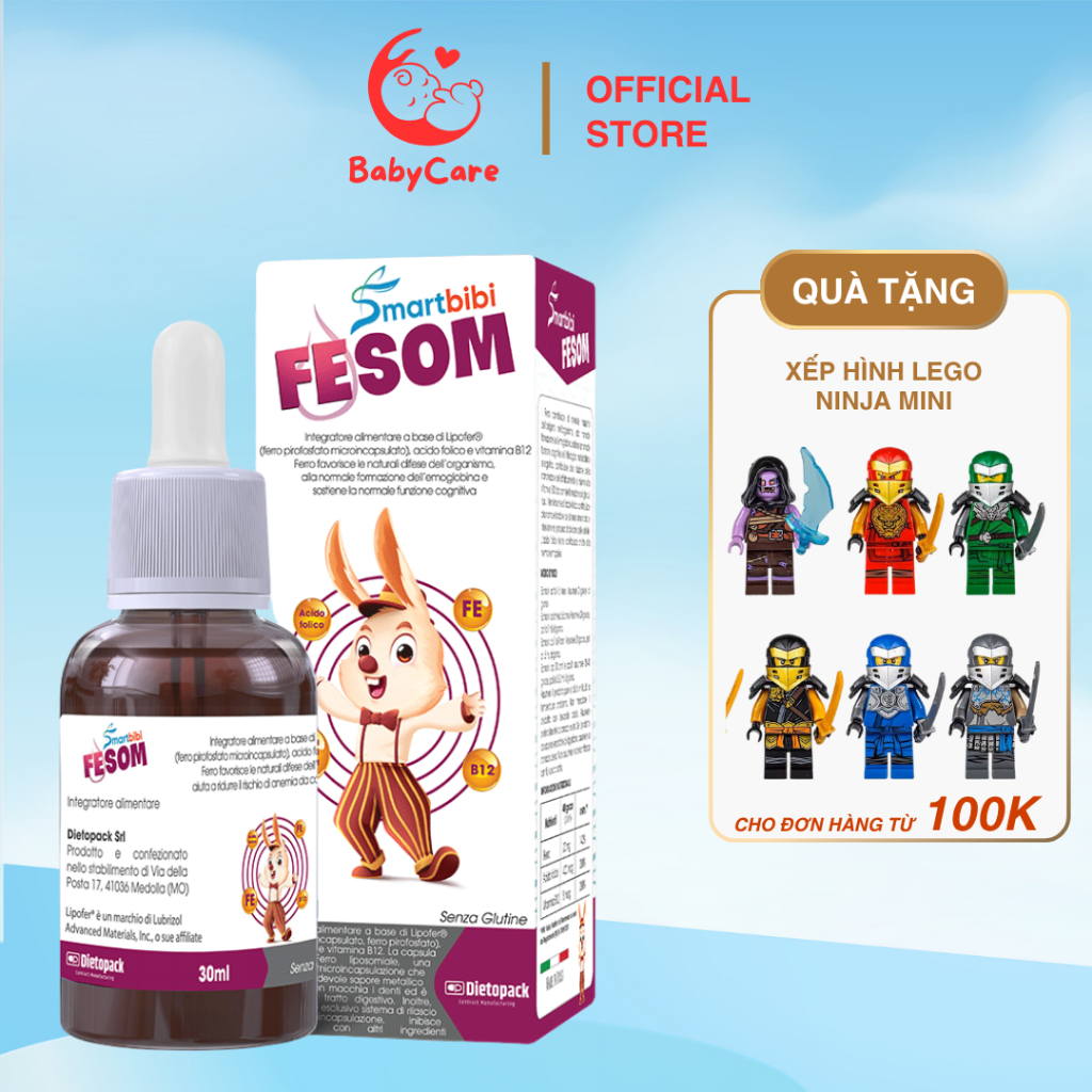 Sắt hữu cơ Smartbibi Fesom Dạng Nhỏ Giọt Cho Trẻ Bổ Sung Vitamin B12, Dễ Dàng Tiêu Hóa 30ml