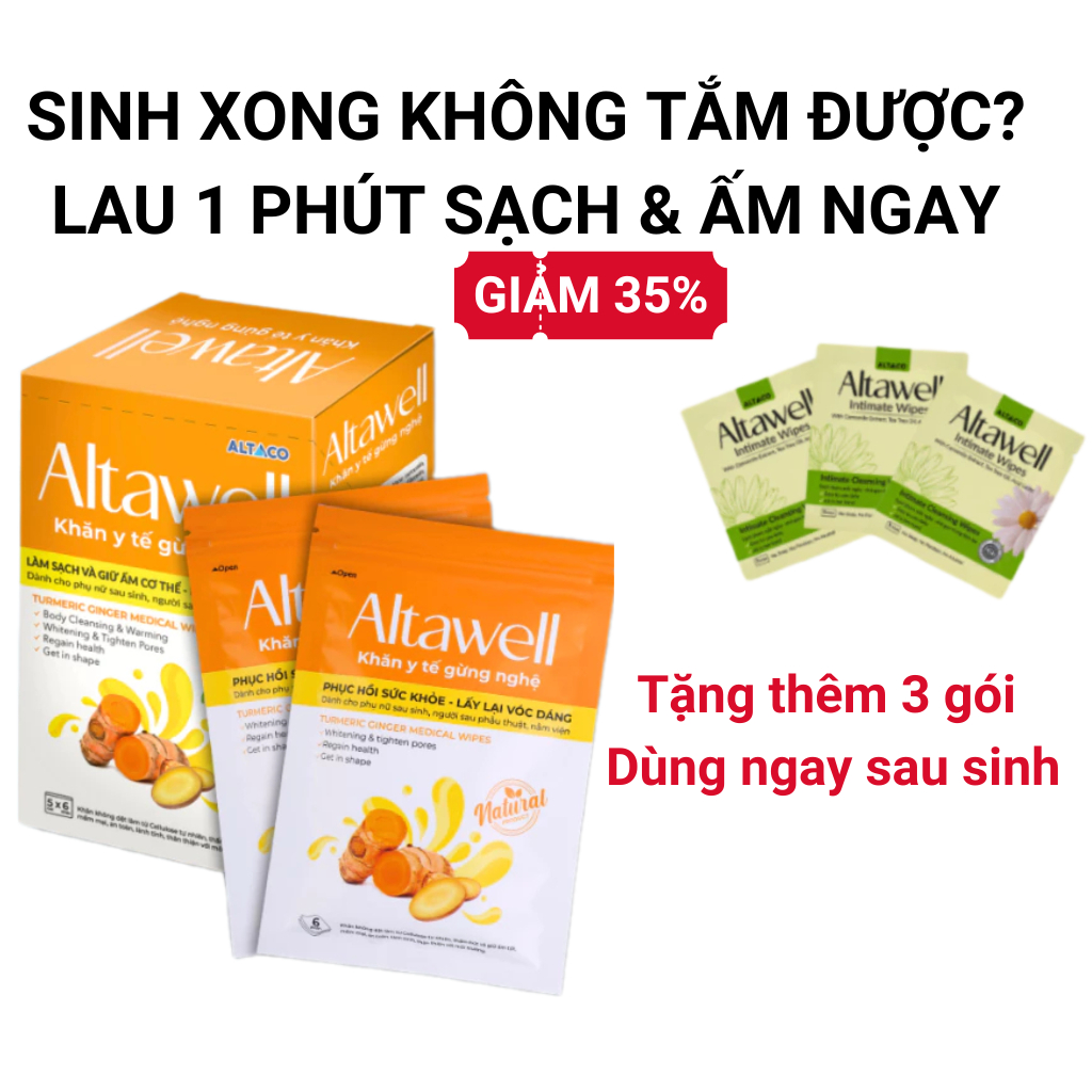 Khăn Y Tế Gừng Nghệ Altawell - Làm Sạch, Giữ Ấm, Mờ Rạn Da Sau Sinh