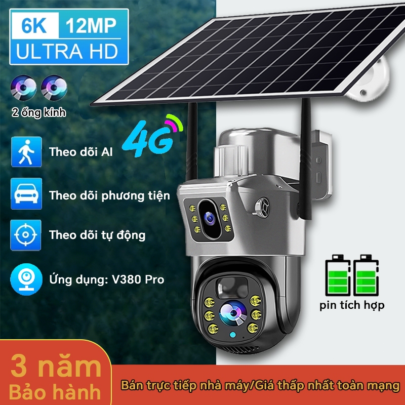 Camera WIFI 4G Năng Lượng Mặt Trời Wifi-SIM 4G V380 PRO App 360 độ Dosen 1080P HD IP Không thấm nước