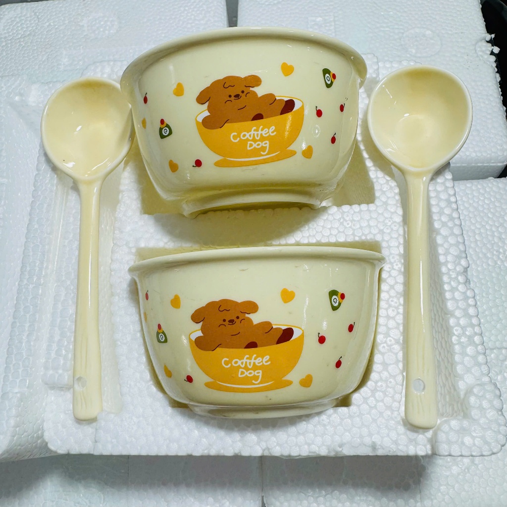 Set 2 Bát Sứ Chén Sứ Gấu Coffe kèm 2 muỗng sứ cho Bé Nhiều Họa Tiết đáng yêu Kèm muỗng sứ xinh