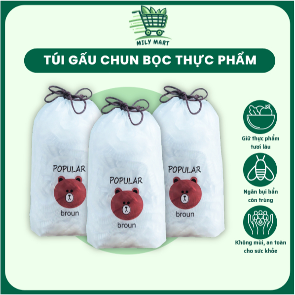 [COMBO 10 Túi] Màng Bọc Thực Phẩm Co Giãn Siêu Dai Có Chun Kèm, Túi Gấu Bọc Thực Phẩm Dùng 1 Lần Tiện Lợi