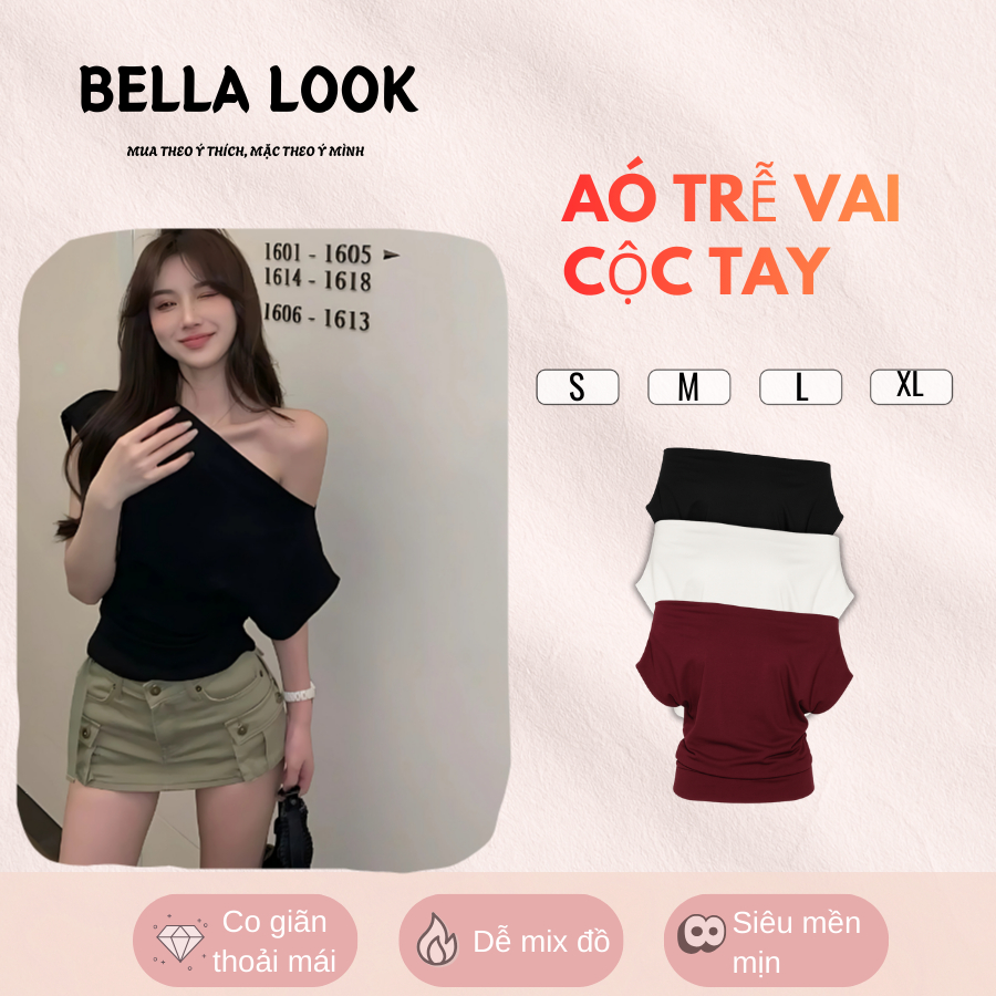 Ao Trễ Vai Cộc Tay Nữ Women Co Giãn mặc đi chơi ngày lễ bella look-623
