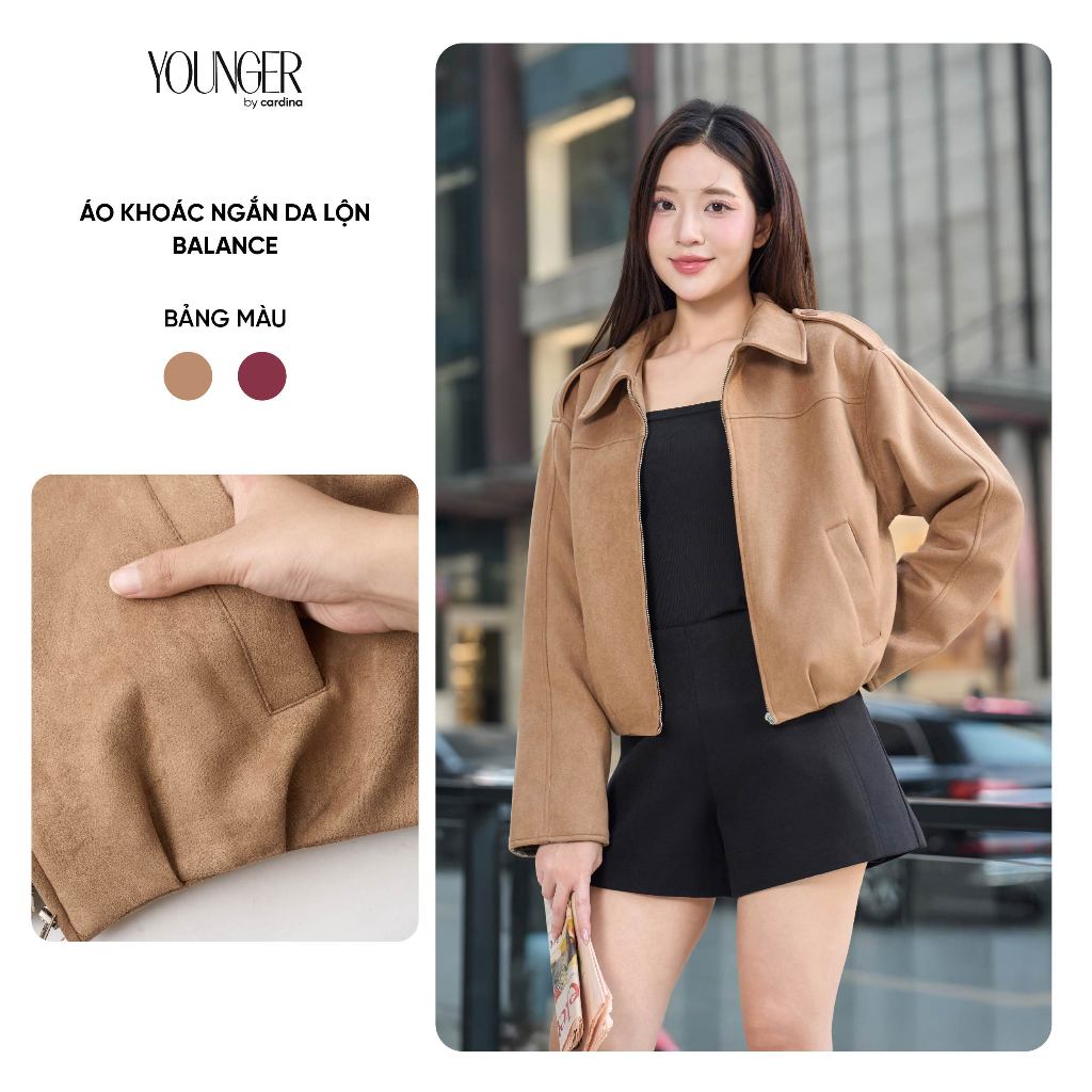 Áo khoác da lộn nữ BALANCE  YOUNGER BY CARDINA dáng ngắn bom gấu 5YAKD28