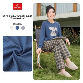  Đồ bộ nữ CARDINA áo tổ ong dài tay cổ tròn bo gấu và quần thô suông 5BTD09 