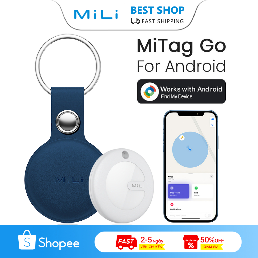 Mili MiTag Go GPS Bluetooth Tracker cho Android Keys Finder và Pet Locator Hoạt động với Google Find
