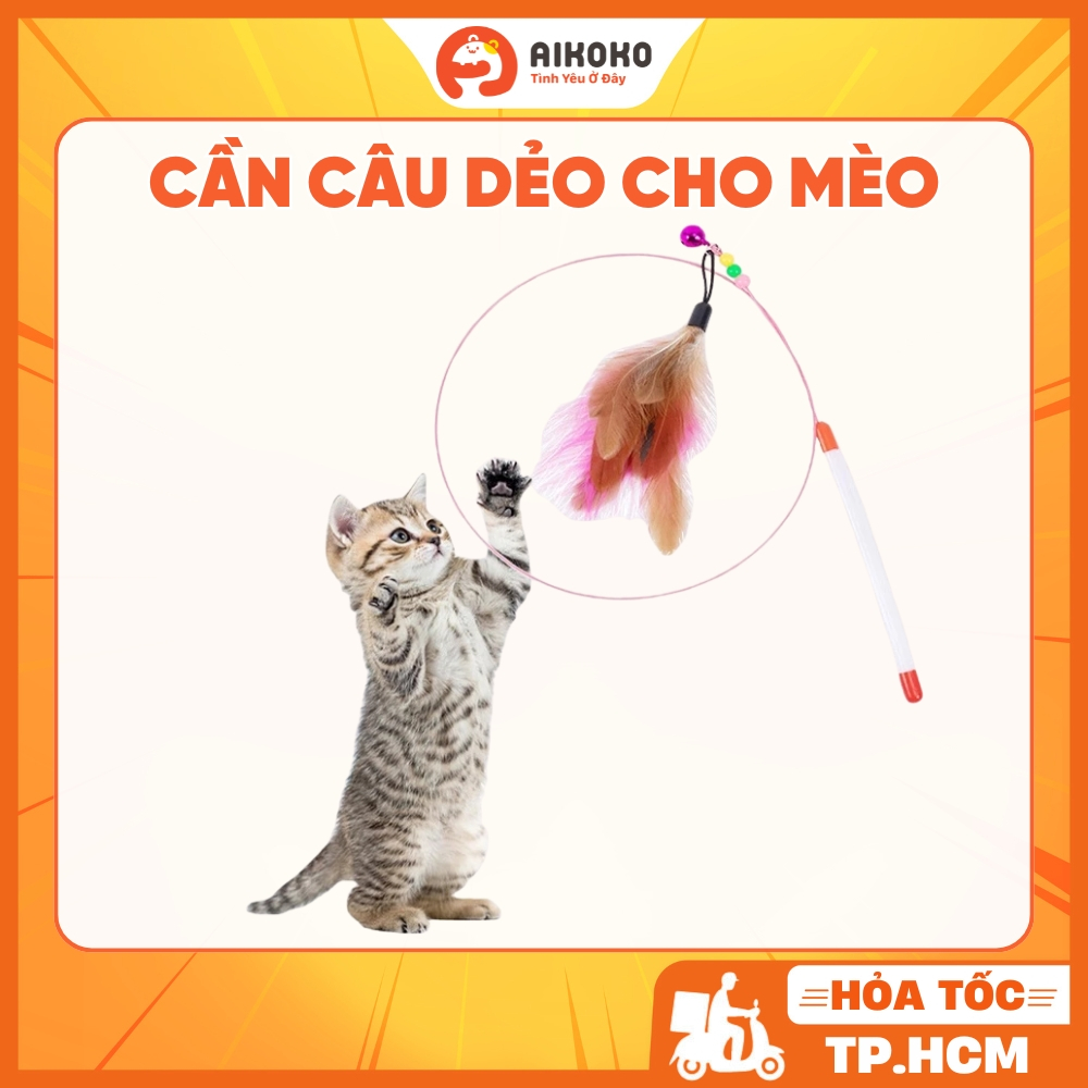 Cần Câu Chơi Đùa Cho Chó Mèo – Dây Thép Dẻo Đàn Hồi Cao, Giúp Mèo Xả Stress - Aikoko