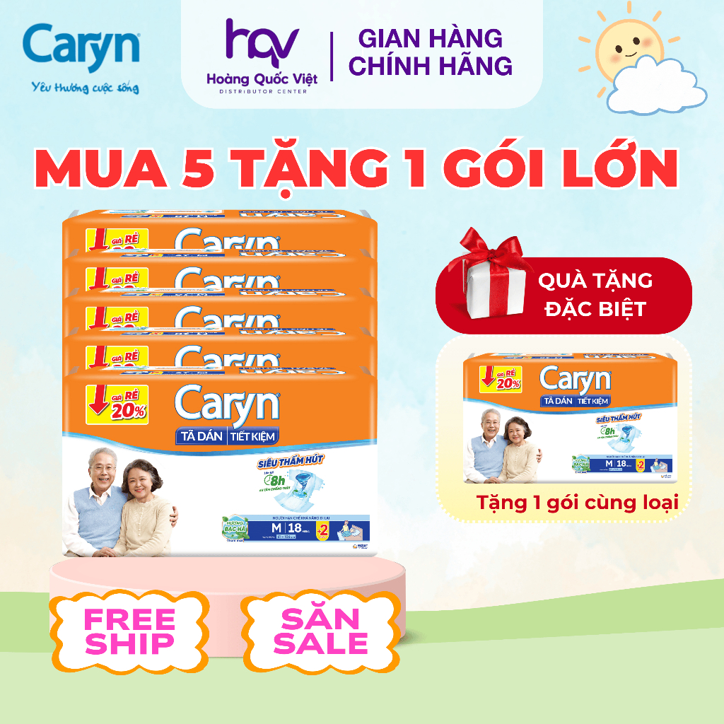 [MUA 5 TẶNG 1] Tã Dán Người Già Caryn Chính Hãng Bỉm Caryn Cam Tiết Kiệm Dành Cho Người Không Đi Lại Được Size M L