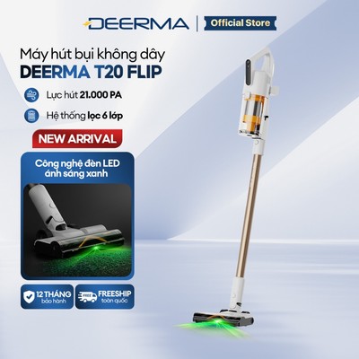 Máy hút bụi không dây Deerma T20 FLIP với lực hút mạnh 21.000pa kèm đèn LED ánh sáng xanh thông minh - Bảo hành 12 tháng