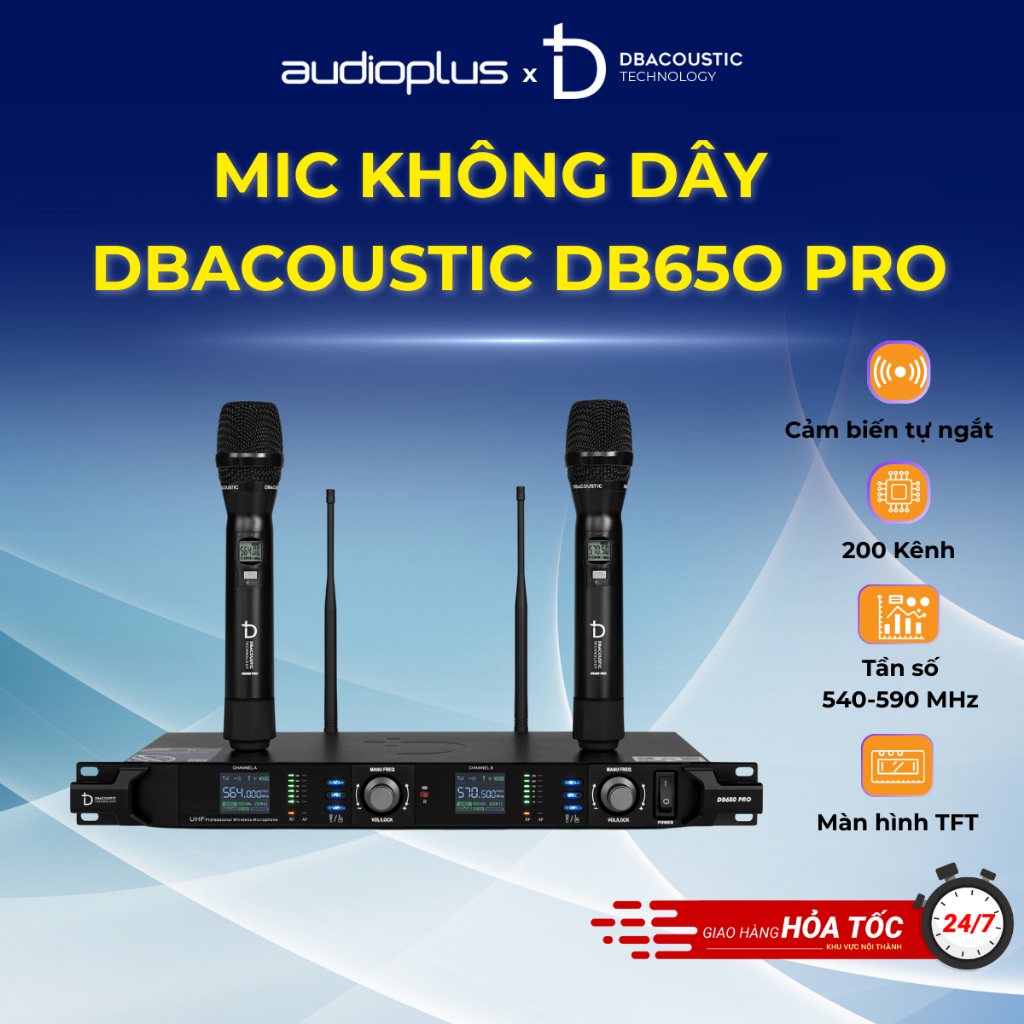 Mic không dây DBAcoustic DB650 PRO - Thiết kế nhôm nguyên khối - 200 kênh - Màn TFT - Chính hãng