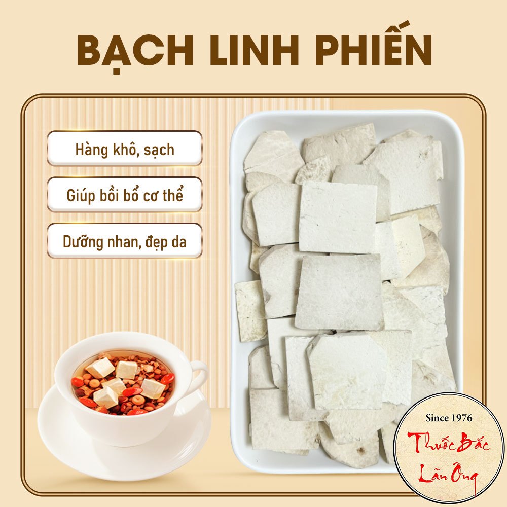 Bạch phục linh 500g, bạch linh phiến, trắng, khô, sạch - Lãn Ông