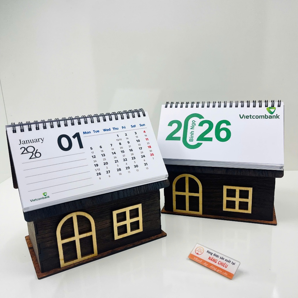 Lịch Gỗ Để Bàn Ngân Hàng Vietcombank - Lịch Để Bàn 2026, Quà Tặng Khách Hàng