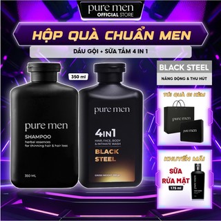  Hộp Quà Chuẩn Men -  Dầu Gội & Sữa Tắm 4in1 Cho Nam Pure Men Natural Vegan  350ml  