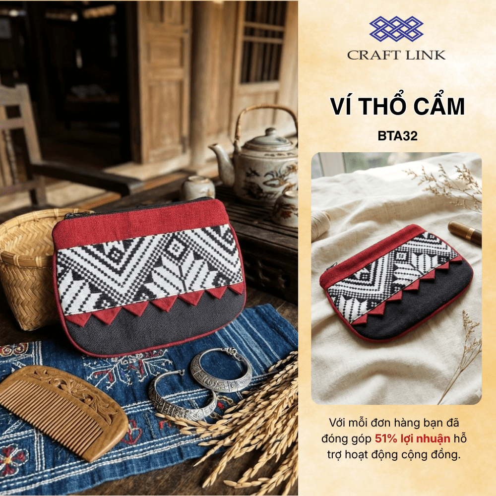 Ví Cầm Tay Thổ Cẩm Dệt Họa Tiết Dân Tộc CRAFTLINK Bóp Viết Mini Đựng Thẻ, Chìa Khóa Tiện Lợi BTA32