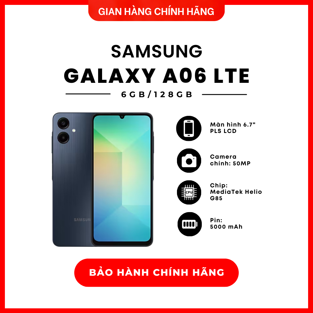 Điện thọa Samsung Galaxy A06 4G 6GB/128GB - Hàng Chính Hãng
