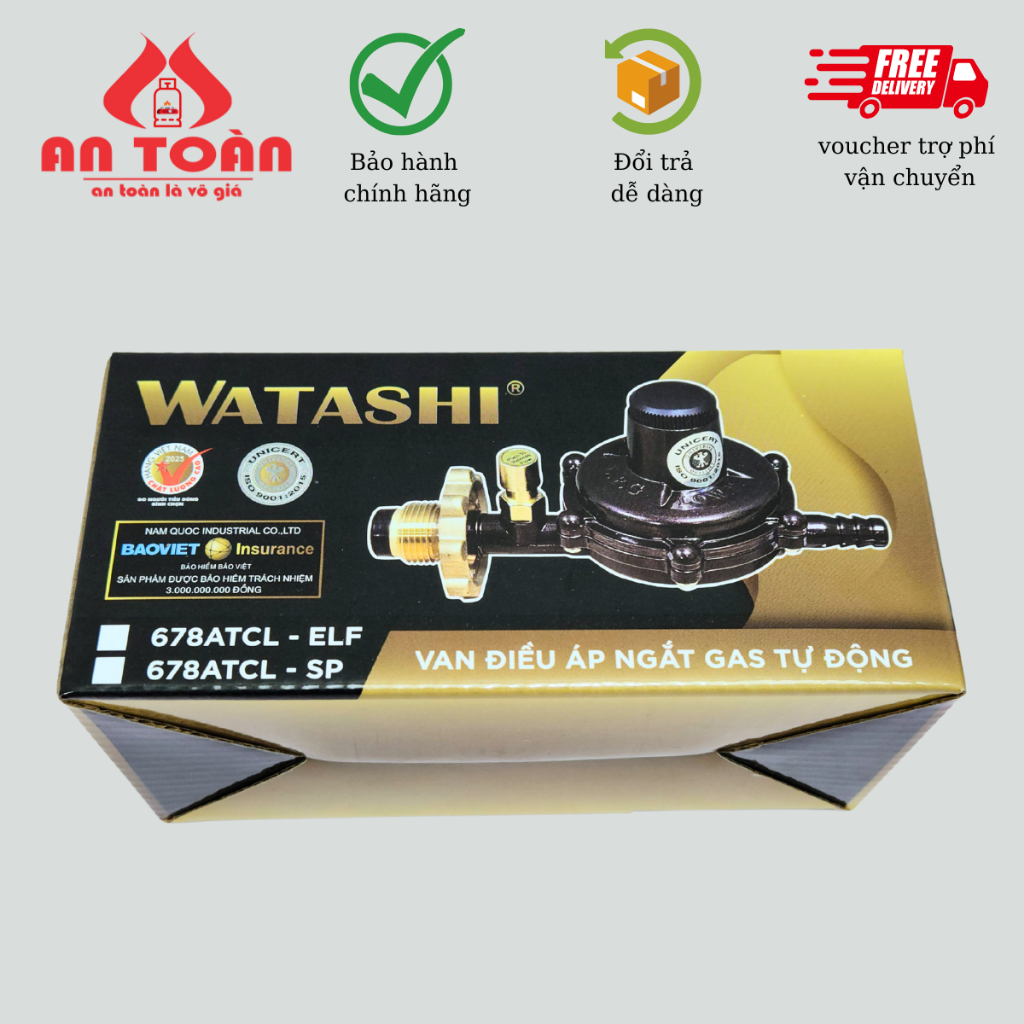 Van điều áp ngắt gas tự động Watashi 678ATCL và dây gas cao áp - Hàng chính hãng