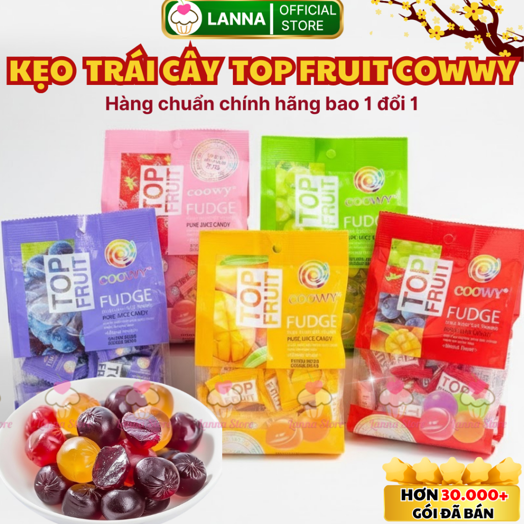 【Hàng Chính Hãng + 5 Vị】Kẹo Dẻo Top Fruit COWWY Nhân Trái Cây Tươi 280g – Kẹo Dẻo Ngon, Hàng Chuẩn