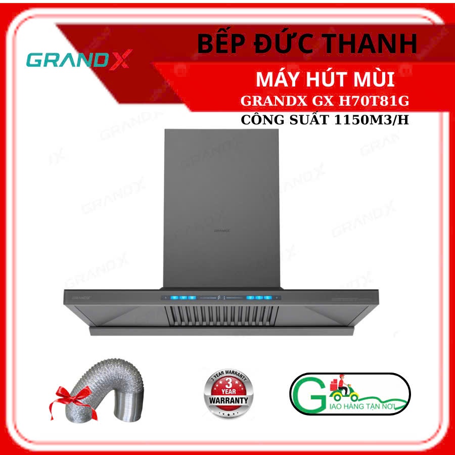 Máy Hút Mùi Chữ T GRANDX GX H70T81G / H70T81SB,Cảm Ứng Vẫy Tay, Công Suất 1150m3/h