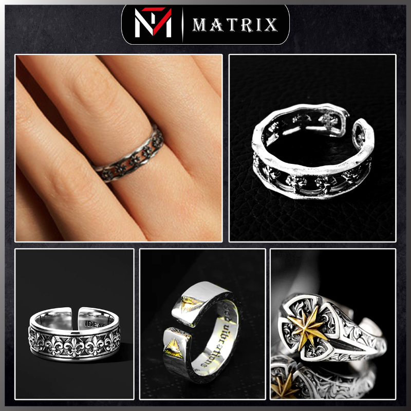 Nhẫn Chrome Heart Titan Chữ Thập Màu Bạc - Phụ Kiện Nam Nữ Style Unisex Không Gỉ - Nhẫn Nam Thời Tra