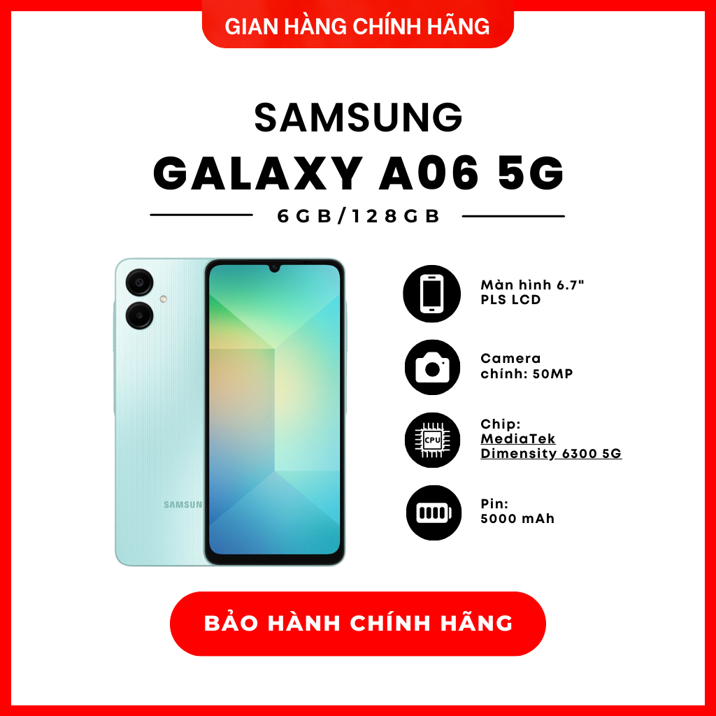 Điện thoại Samsung Galaxy A06 5G 6GB/128GB - Hàng Chính Hãng