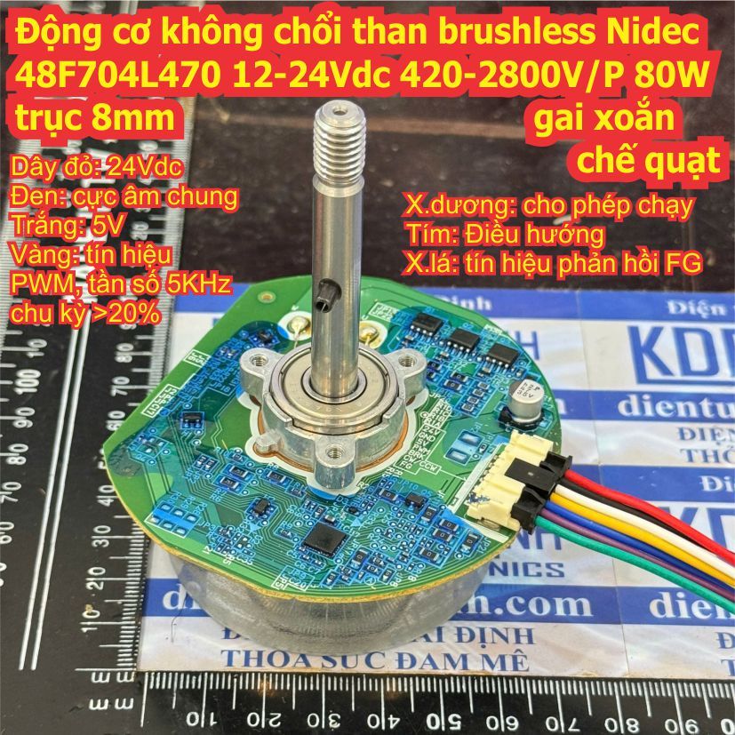 Động cơ không chổi than brushless Nidec 48F704M460 48F704L470 12-24Vdc 420-2800VP 80W trục 8mm gai x
