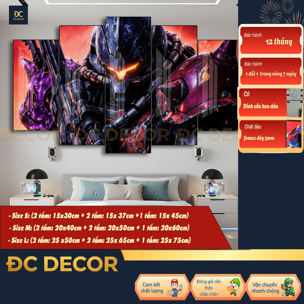 Tranh bộ 5 mica tráng gương dán tường gundam Tranh dán tường, anime, tranh decor, tranh đẹp