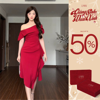  ZAMY SHOP - Váy TK lệch vai vạt bèo xẻ đầm đi tiệc đẹp cho nữ đầm dáng dài váy đi ăn đám cưới 