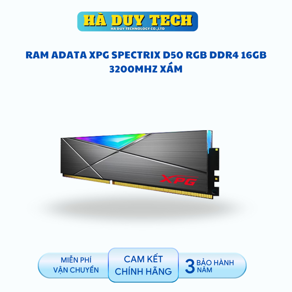 RAM ADATA XPG SPECTRIX D50 RGB DDR4 16GB 3200MHZ XÁM- Cam Kết Chính Hãng - BH 36T - Ha Duy Tech
