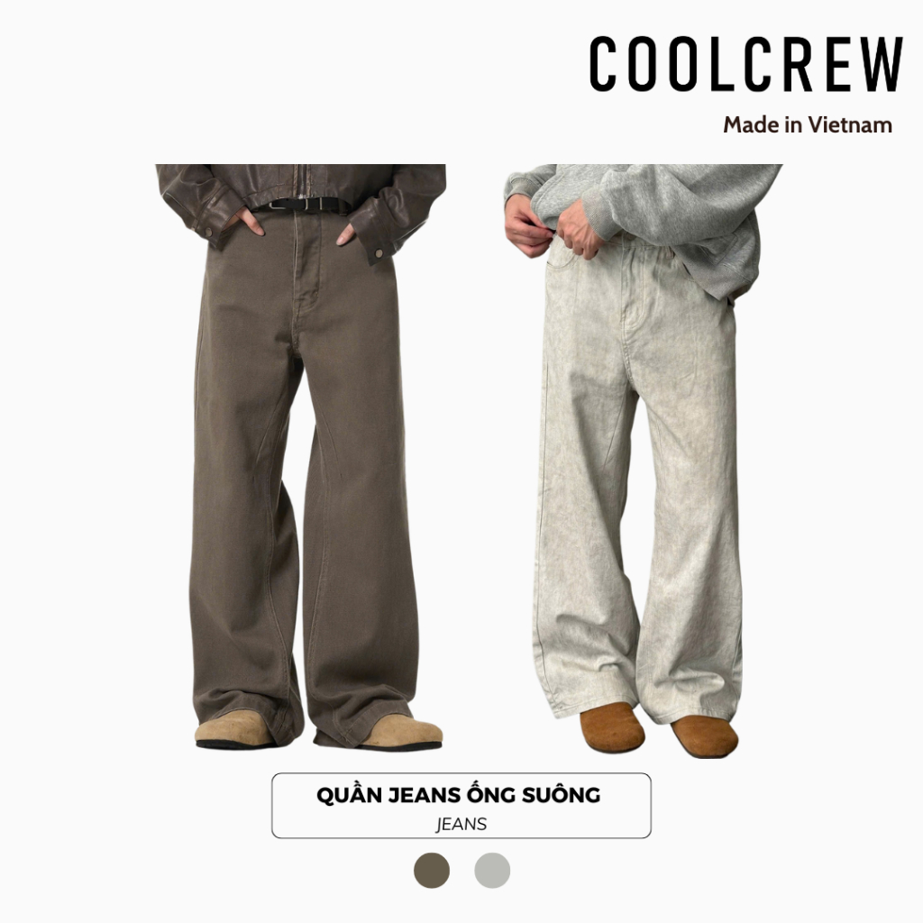  Quần Jeans Nam Ống Suông COOLCREW - Màu Nâu Rêu Casual Relax Straight Fit 