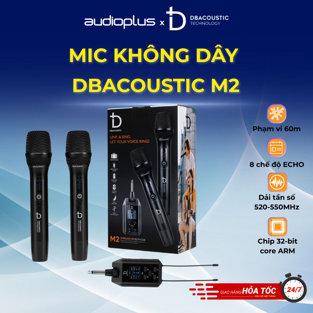 Mic không dây DBAcoustic M2 - 8 chế độ ECHO - Phạm vi 60m - Âm hay tiếng thật - Hàng chính hãng