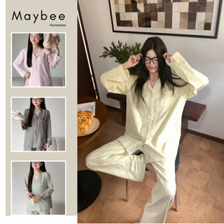  Bộ đồ ngủ kẻ nét đứt màu pastel viền né trắng Maybee Homedress 
