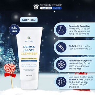  Gel rửa mặt sạch sâu cho da dầu da hỗn hợp Actidem Derma pH Gel Cleanser 150ml 30ml 